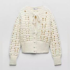 Zara Ivory Knit Cardigan with Button Detail